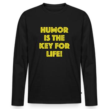 L’humour est la clé de la vie, des dictons drôles - T-shirt manches longues Premium bio Homme - noir - Devant - Nico (187cm)