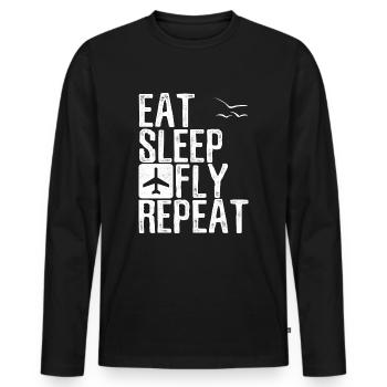 Eat Sleep Fly Repeat Pilot Cadeau - T-shirt manches longues Premium bio Homme - noir - Devant - Nico (187cm)