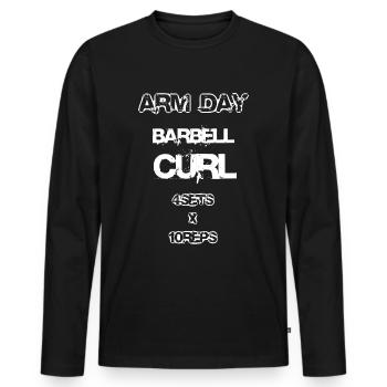 ARM DAY Training Gym 2reborn BARREL CURL - T-shirt manches longues Premium bio Homme - noir - Devant - Nico (187cm)
