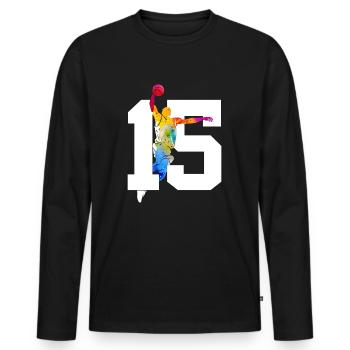 NUMMER 15 BASKETBALL 15. GEBURTSTAG - Männer Premium Bio Langarmshirt - Schwarz - Vorne - Nico (187cm)