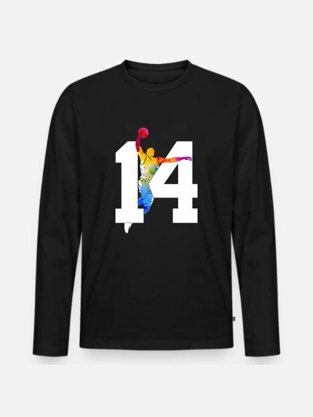 NUMMER 14 BASKETBALL 14. GEBURTSTAG - Männer Premium Bio Langarmshirt - Schwarz