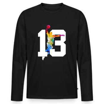 NUMMER 13 BASKETBALL 13. GEBURTSTAG - Männer Premium Bio Langarmshirt - Schwarz - Vorne - Nico (187cm)