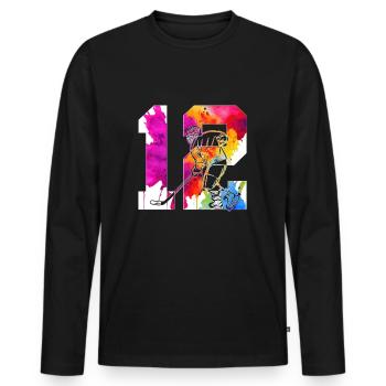 NUMMER 12 EISHOCKEY 12. GEBURTSTAG - Männer Premium Bio Langarmshirt - Schwarz - Vorne - Nico (187cm)