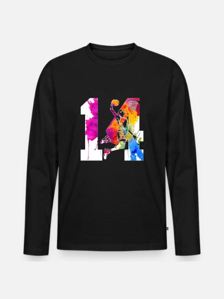 14TH BIRTHDAY BASKETBALL NUMBER 14 - Men's Premium Organic Long Sleeve Shirt - black