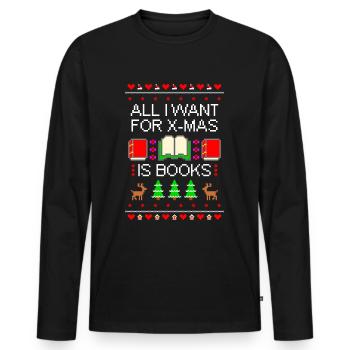 I want books ugly Christmas - T-shirt manches longues Premium bio Homme - noir - Devant - Nico (187cm)