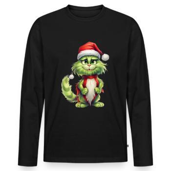 Katze Weihnachten Weihnachtselfe Geschenke Mütze - Männer Premium Bio Langarmshirt - Schwarz - Vorne - Nico (187cm)