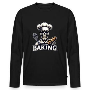 Old Man Baking Skull with Baker's Hat Baking Bread - Men's Premium Organic Long Sleeve Shirt - black - Front - Nico (187cm)