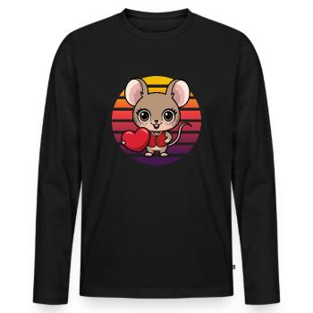 Mouse with Heart - Retro Vintage Sunset - Men's Premium Organic Long Sleeve Shirt - black - Front - Nico (187cm)