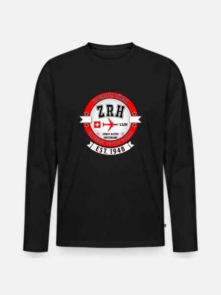 Aéroport ZRH de Zurich Suisse - Design Vintage - T-shirt manches longues Premium bio Homme - noir
