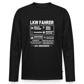 LKW-FAHRER Multitasker - Männer Premium Bio Langarmshirt - Schwarz - Vorne - Nico (187cm)