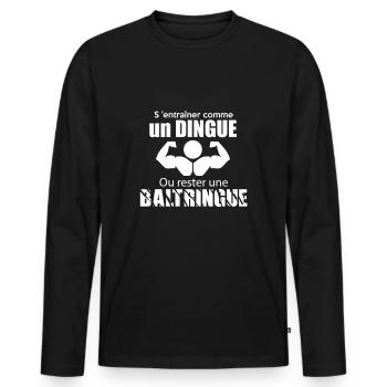 Fitness Musculation Training Workout - T-shirt manches longues Premium bio Homme - noir - Devant - Nico (187cm)