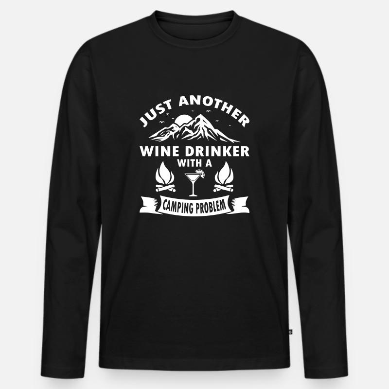 Wine Drinker With A Camping - Männer Premium Bio Langarmshirt - Schwarz