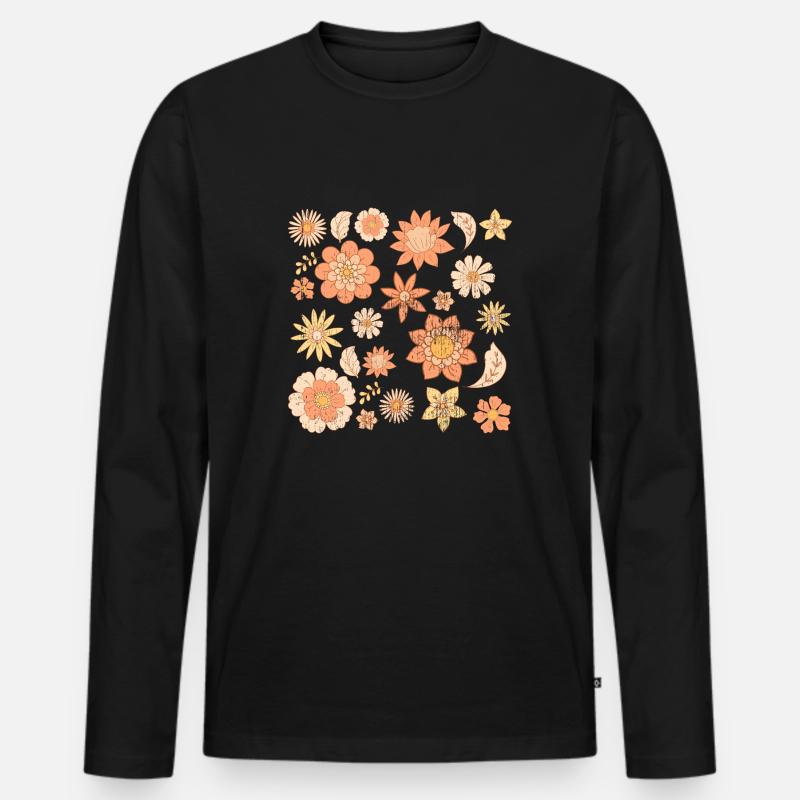 Süßes Retro-Blumenmuster - Männer Premium Bio Langarmshirt - Schwarz