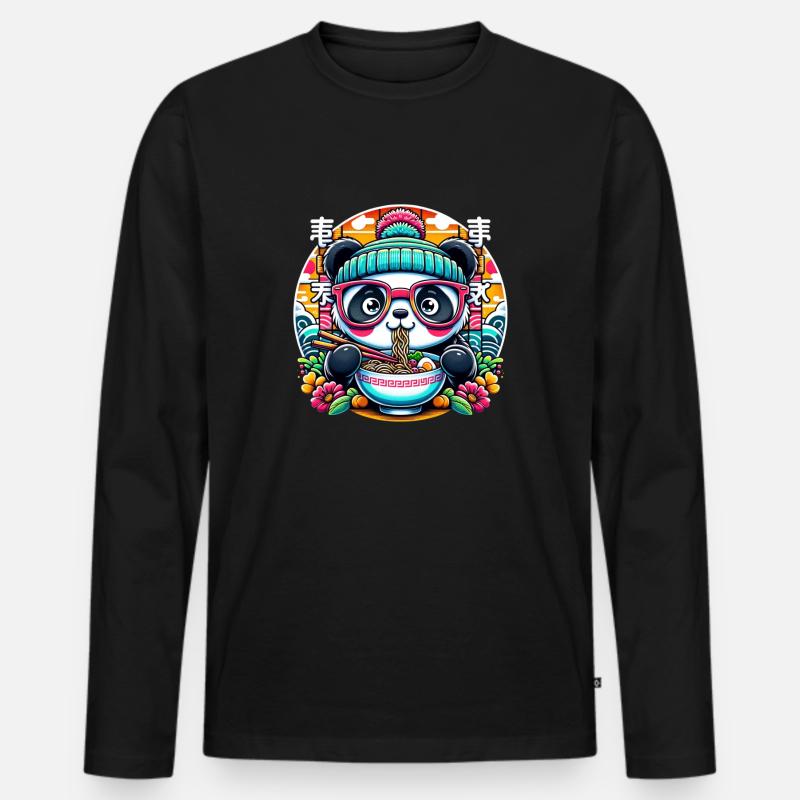 Ramen Panda - Männer Premium Bio Langarmshirt - Schwarz