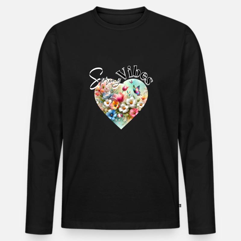 Spring Vibes - Blumen Herz Design - Männer Premium Bio Langarmshirt - Schwarz