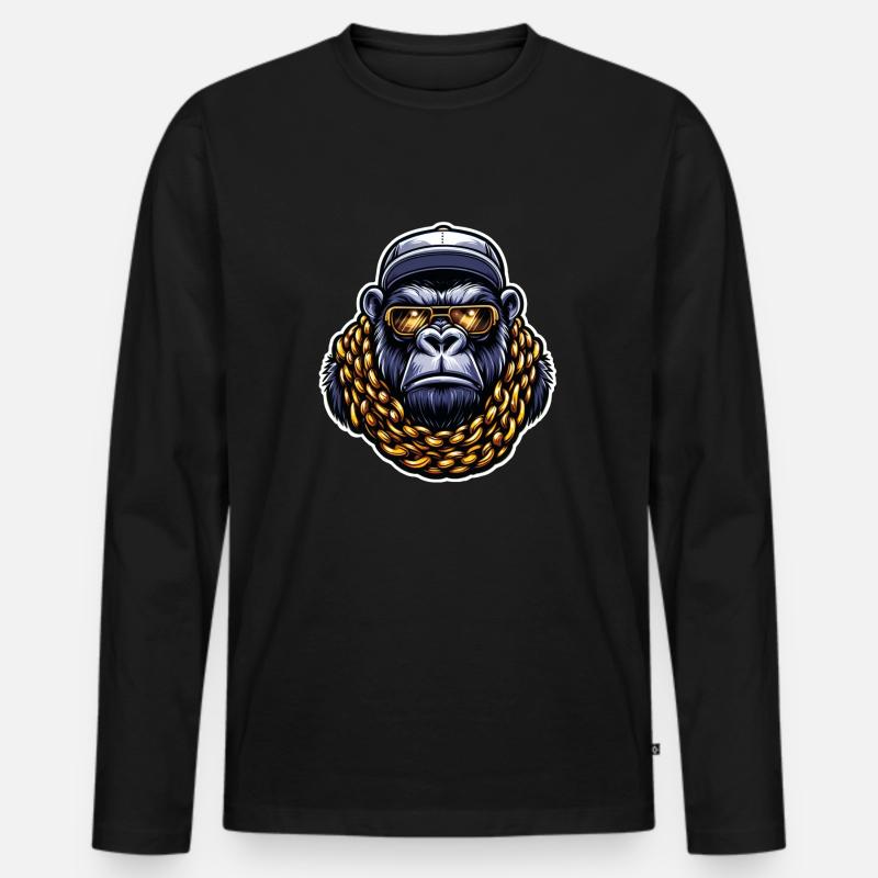 Gorilla mit Goldkette - Männer Premium Bio Langarmshirt - Schwarz