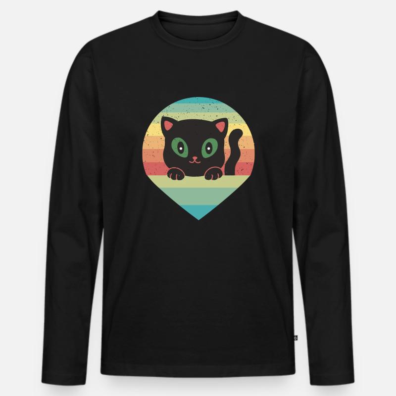 Retro Katze 80er - Männer Premium Bio Langarmshirt - Schwarz