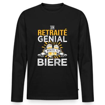 Retraité et Bière cadeau retraite humour retraité - T-shirt manches longues Premium bio Homme - noir - Devant - Nico (187cm)