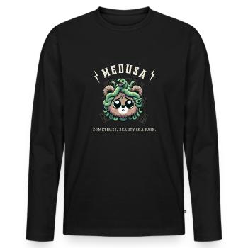 Manchmal ist Schönheit eine Qual Niedliche Medusa Bärin - Männer Premium Bio Langarmshirt - Schwarz - Vorne - Nico (187cm)