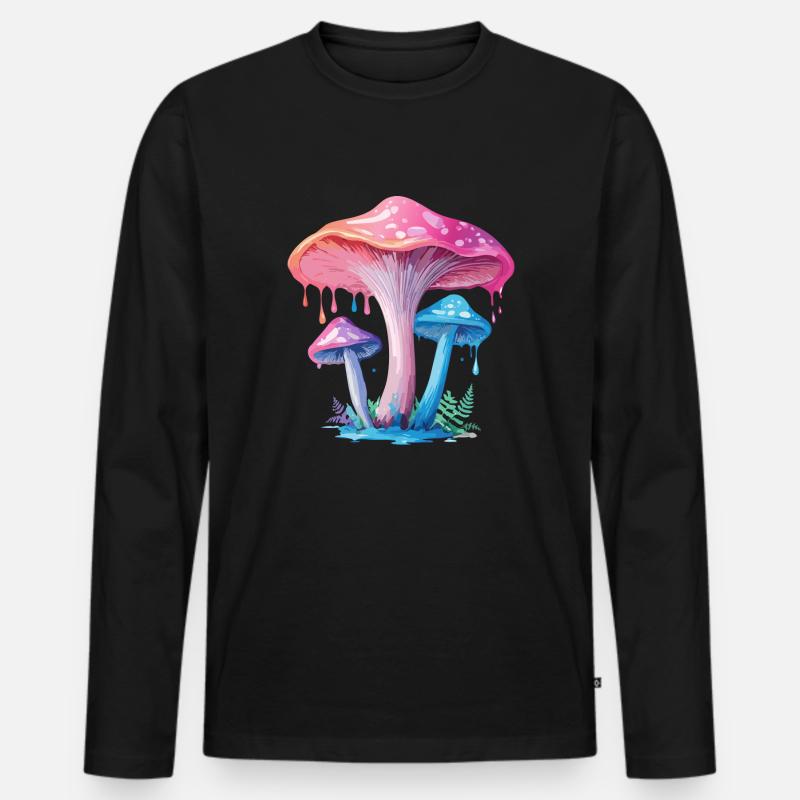 Rosablauer Pilz - Männer Premium Bio Langarmshirt - Schwarz