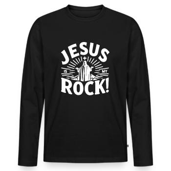 Jesus ist mein Fels in der Brandung - Männer Premium Bio Langarmshirt - Schwarz - Vorne - Nico (187cm)