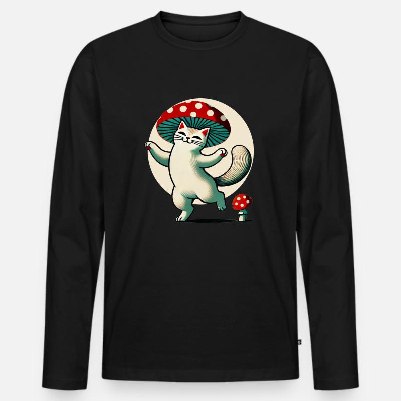 Pilz Kätzchen Katze - Männer Premium Bio Langarmshirt - Schwarz
