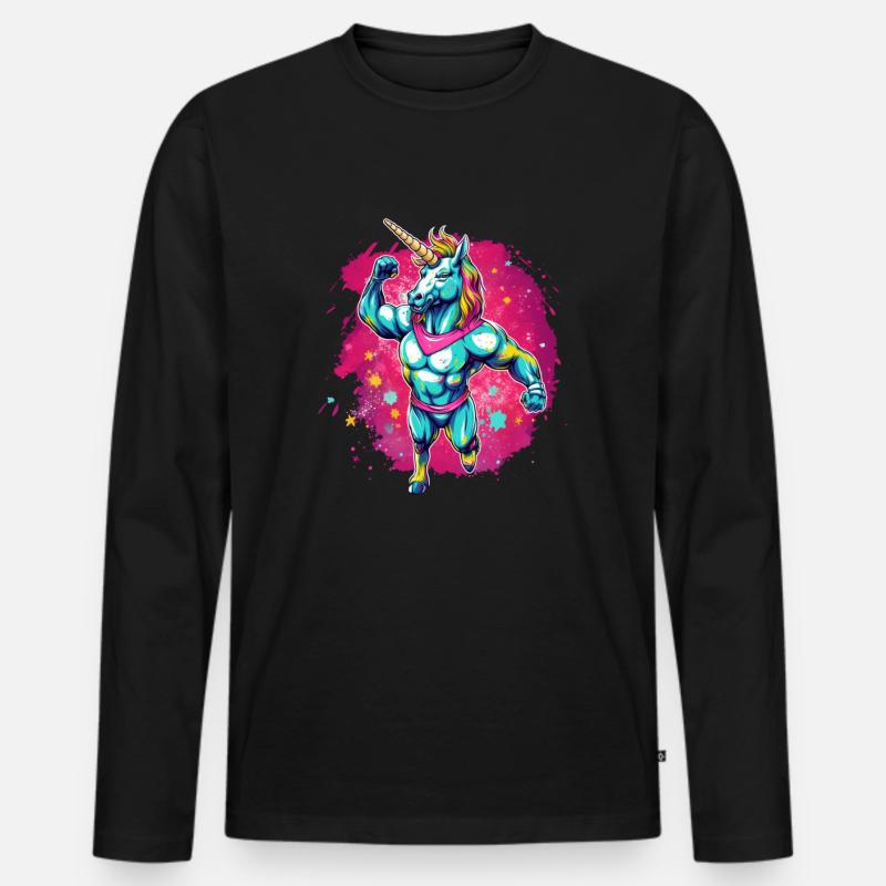 Einhorn Bodybuilder - Männer Premium Bio Langarmshirt - Schwarz