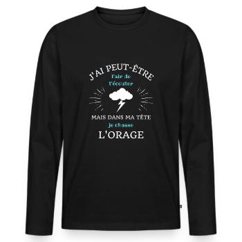 t shirt dans ma tete chasse orage chasseur d'orage - T-shirt manches longues Premium bio Homme - noir - Devant - Nico (187cm)