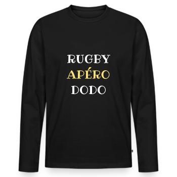 t shirt rugby apero dodo humour rugbyman homme - T-shirt manches longues Premium bio Homme - noir - Devant - Nico (187cm)