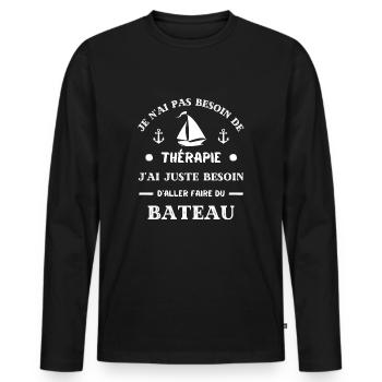 t shirt therapie bateau humour marin homme voilier - T-shirt manches longues Premium bio Homme - noir - Devant - Nico (187cm)