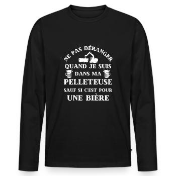 t shirt pelleteuse biere humour engin de chantier - T-shirt manches longues Premium bio Homme - noir - Devant - Nico (187cm)