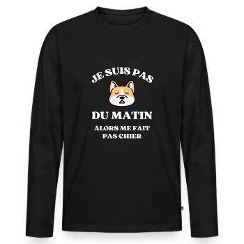 je suis pas du matin shiba humour matin sieste - T-shirt manches longues Premium bio Homme - noir - Devant - Nico (187cm)