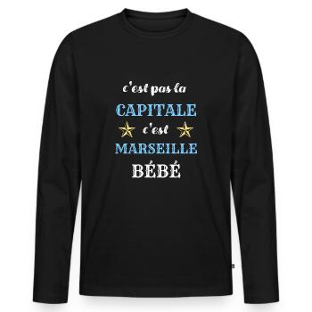 c'est pas la capitale humour - T-shirt manches longues Premium bio Homme - noir - Devant - Nico (187cm)