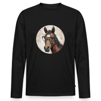 Pferd mit Brille - Männer Premium Bio Langarmshirt - Schwarz - Vorne - Nico (187cm)