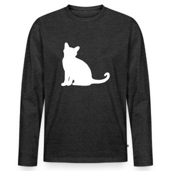 Katze Silhouette Sitzen - Männer Premium Bio Langarmshirt - Anthrazit meliert - Vorne - Nico (187cm)