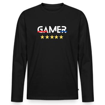 GAMER - Männer Premium Bio Langarmshirt - Schwarz - Vorne - Nico (187cm)