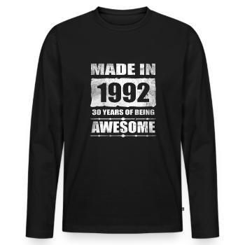 Fabriqué en 1992 30 ans d’être génial - T-shirt manches longues Premium bio Homme - noir - Devant - Nico (187cm)