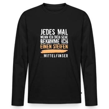 "Mittelfinger-Spruch" für Exfreundin oder Kollegen - Männer Premium Bio Langarmshirt - Schwarz - Vorne - Nico (187cm)