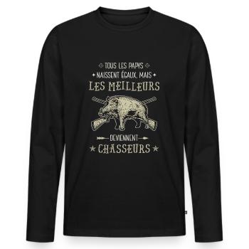 Grand Père Chasseur Humour Chasse Sanglier Papy - T-shirt manches longues Premium bio Homme - noir - Devant - Nico (187cm)