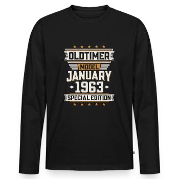 January Year 1963 Year of construction Oldtimer Birthday - Men's Premium Organic Long Sleeve Shirt - black - Front - Nico (187cm)