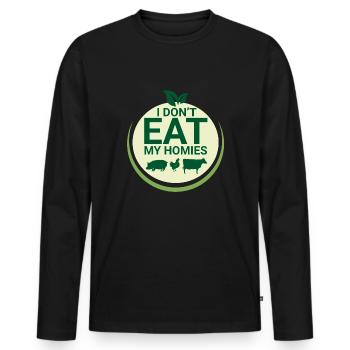 Vegan Fleischlos Tierlieb & Veganer - Männer Premium Bio Langarmshirt - Schwarz - Vorne - Nico (187cm)