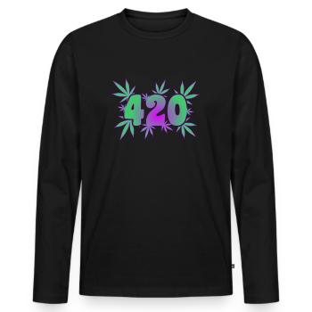 420 Leaf Vibes - Cannabis - Weed - Marihuana - Männer Premium Bio Langarmshirt - Schwarz - Vorne - Nico (187cm)