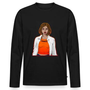 Pretty woman with shirt with orange frame - Men's Premium Organic Long Sleeve Shirt - black - Front - Nico (187cm)