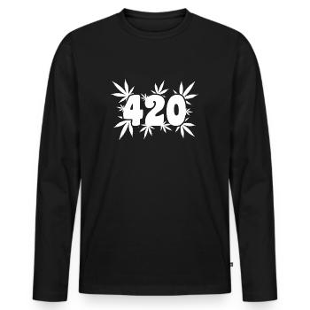420 Leaf Vibes - Cannabis - Weed - Marihuana - Männer Premium Bio Langarmshirt - Schwarz - Vorne - Nico (187cm)
