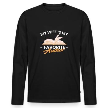 My Wife Is My Favorite Author - Männer Premium Bio Langarmshirt - Schwarz - Vorne - Nico (187cm)