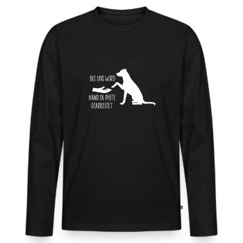 Bei Uns Wird Hand In Pfote Gearbeitet Hundetrainer - Männer Premium Bio Langarmshirt - Schwarz - Vorne - Nico (187cm)