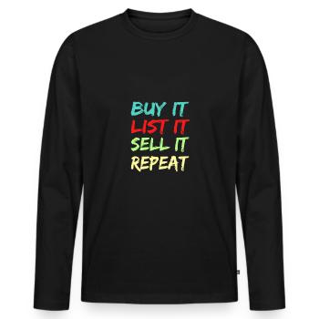 Achetez-le liste il le vendez répéter la vente de garage - T-shirt manches longues Premium bio Homme - noir - Devant - Nico (187cm)