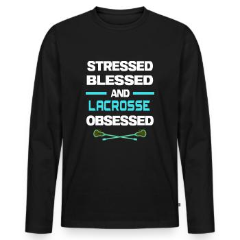 lacrosse lacrosseschläger lacrosse-obsessed - Männer Premium Bio Langarmshirt - Schwarz - Vorne - Nico (187cm)