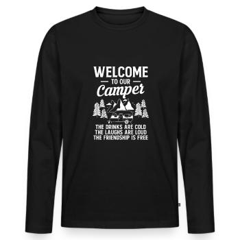 Bienvenue à notre chemise de camping cadeau camping-car - T-shirt manches longues Premium bio Homme - noir - Devant - Nico (187cm)