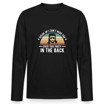 Parlez-en, je ne peux pas vous accompagner de cette fête... - T-shirt manches longues Premium bio Homme - noir - Devant - Nico (187cm)